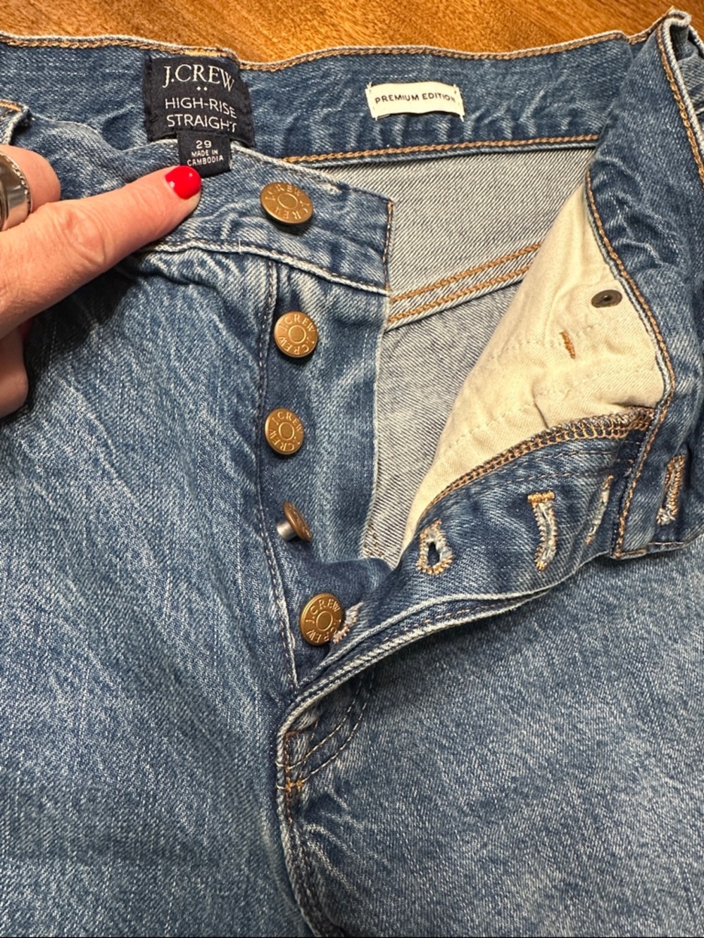 J. Crew High-Rise Straight Jeans in Medium Blue Denim